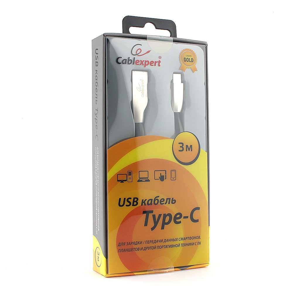 USB Type-C кабель Cablexpert CC-G-USBC01Bk-3M