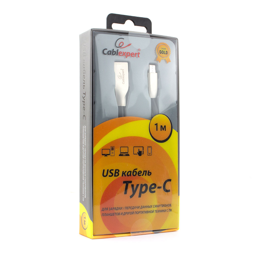 USB Type-C кабель Cablexpert CC-G-USBC01Bk-1M