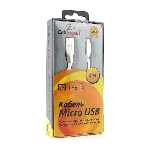 Micro USB кабель Cablexpert CC-G-mUSB01W-3M